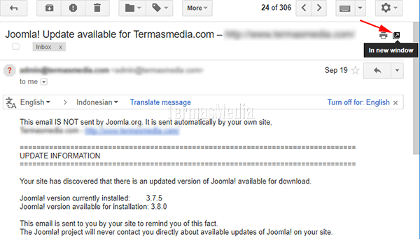 Membuka email GMail di jendela baru browser