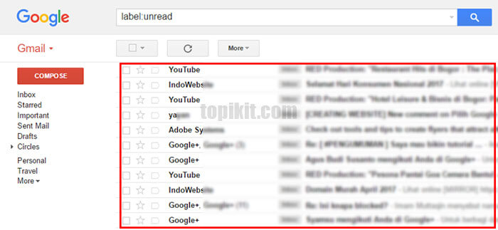 Menampilkan semua email Gmail yang belum dibaca