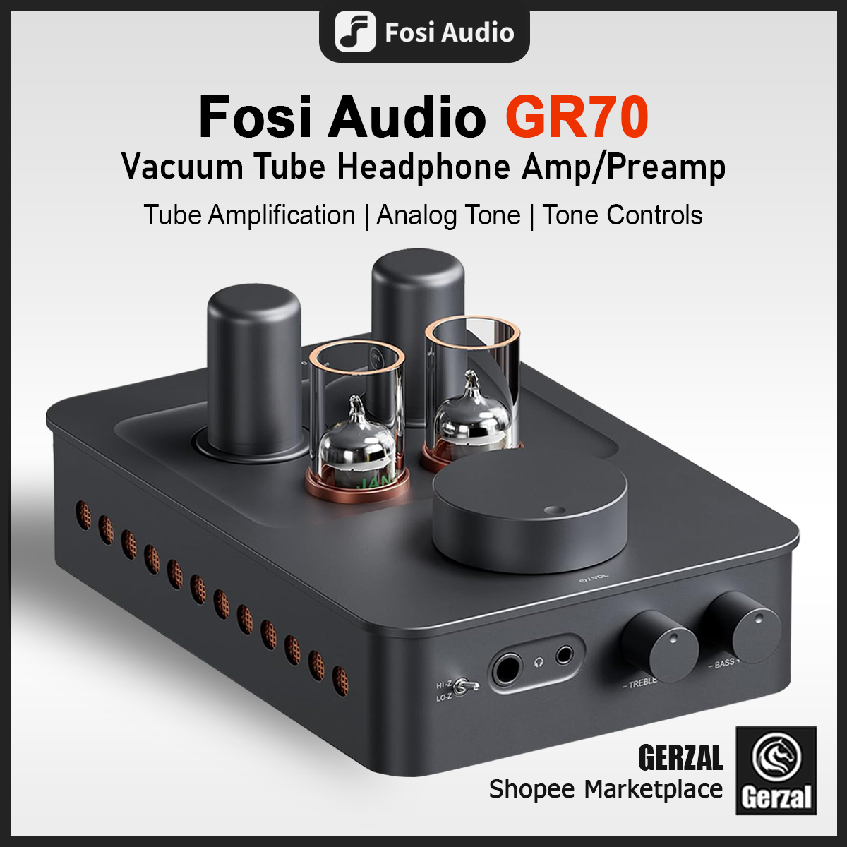 Fosi Audio GR70 Vaccum Tube Preamp/Headphone Amplifier with Large Top-Mounted Volume Knob