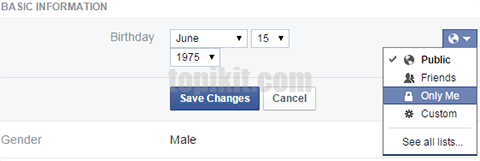 Menyembunyikan tanggal dan tahun lahir di facebook