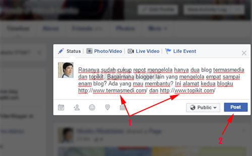 Menyisipkan insert tautan link status Facebook