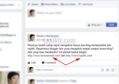Menyisipkan insert tautan link status Facebook